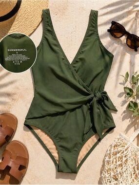 summersalt Olive Green V-Neck One-Piece Swimsuit